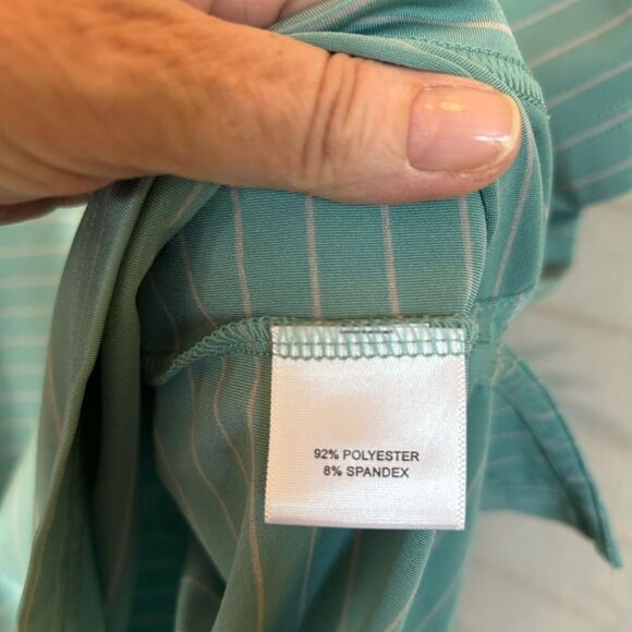 Peter Millar Crown Cool Striped Polo Shirt‎ Turquoise Blue White L - Picture 4 of 8